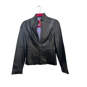 Shanghai Tang Women's Black Genuine Leather Zip Up Biker Jacket Size 4